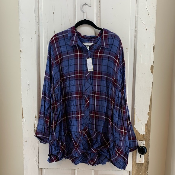 CJ Banks Tops - NWT CJ Banks Blue Maroon Plaid Button Down